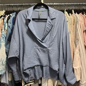 Anthropologie Light Blue Drape Blouse